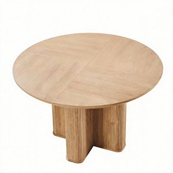 47" Fluted Round Pedestal Dining Table Thickened Edge Oak