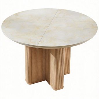 47" Fluted Round Pedestal Dining Table Thickened Edge Oak