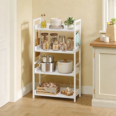 4-Tier Bookshelf with Hooks Metal Frame Open Shelf Storage