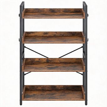 4 tier Bookshelf with Hooks Metal Frame Open Shelf Storage