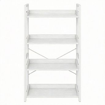 4 tier Bookshelf with Hooks Metal Frame Open Shelf Storage