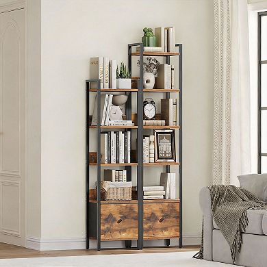 6-Tier Bookshelf with Drawer Multipurpose Storage Unit