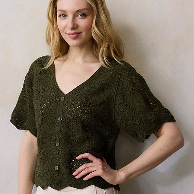 Women's LC Lauren Conrad Short Sleeve Crochet Sweater