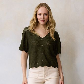 Women's LC Lauren Conrad Short Sleeve Crochet Sweater