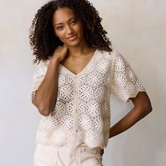 Women's LC Lauren Conrad Short Sleeve Crochet Sweater