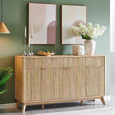 Fluted Buffet Sideboard with Drawers and Doors 4 doors, 3 drawers, 3 compartments