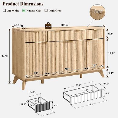 Fluted Buffet Sideboard with Drawers and Doors 4 doors, 3 drawers, 3 compartments