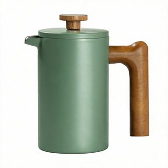 21 Oz French Press Coffee Maker Real Wood Handle Double Wall Dual Filter