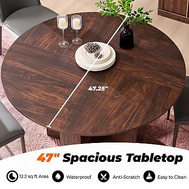47" Thick Wood Round Dining Table Cross Base Curved Edge 4-6 seats