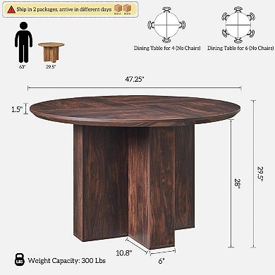 47" Thick Wood Round Dining Table Cross Base Curved Edge 4-6 seats