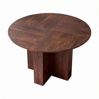 47" Thick Wood Round Dining Table Cross Base Curved Edge 4-6 seats
