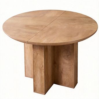 47" Thick Wood Round Dining Table Cross Base Curved Edge 4-6 seats