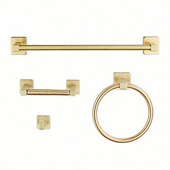 4 pc Bath Set 16" Towel Bar Robe Hook Toilet Paper Holder