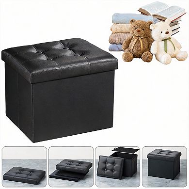 38L Storage Ottoman Folding Footrest Stool Leather Bench