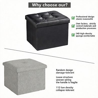 38L Storage Ottoman Folding Footrest Stool Leather Bench