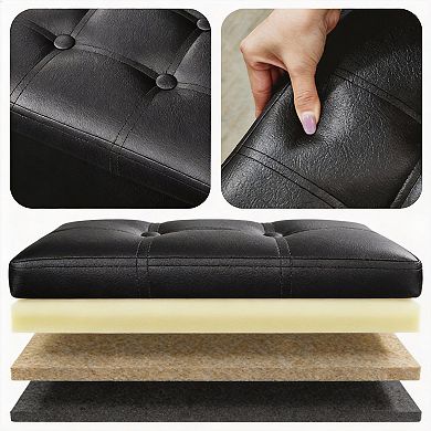 38L Storage Ottoman Folding Footrest Stool Leather Bench