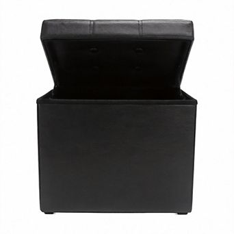 38L Storage Ottoman Folding Footrest Stool Leather Bench