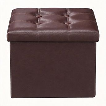 38L Storage Ottoman Folding Footrest Stool Leather Bench