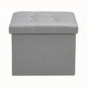 38L Storage Ottoman Folding Footrest Stool Leather Bench
