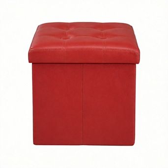 38L Storage Ottoman Folding Footrest Stool Leather Bench