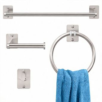 4 pc Bathroom Set 16" Towel Bar Robe Hook Toilet Paper Holder