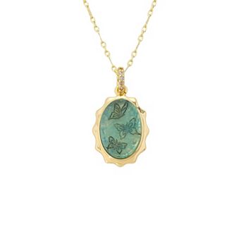 Love This Life® 14k Gold Flash Plated Dyed Agate & Cubic Zirconia Butterfly Pendant Necklace