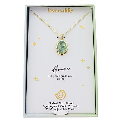 Love This Life® 14k Gold Flash Plated Dyed Agate & Cubic Zirconia Butterfly Pendant Necklace