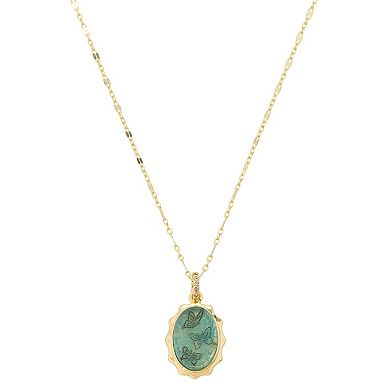 Love This Life® 14k Gold Flash Plated Dyed Agate & Cubic Zirconia Butterfly Pendant Necklace