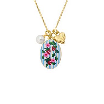 Love This Life® 14k Gold Flash Plated Amazonite & Cubic Zirconia Floral Charm Pendant Necklace