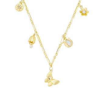 Love This Life® 14k Gold Flash Plated Butterfly, Simulated Pearl & Cubic Zirconia Charm Pendant Necklace