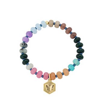 Love This Life® 14k Gold Flash Plated Butterfly Charm Multi-Gemstone Stretch Bracelet