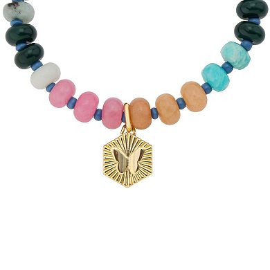 Love This Life® 14k Gold Flash Plated Butterfly Charm Multi-Gemstone Stretch Bracelet