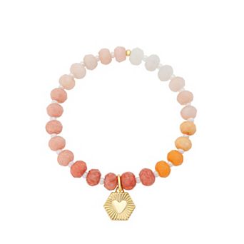 Love This Life® 14k Gold Flash Plated Heart Charm & Quartz Stretch Bracelet