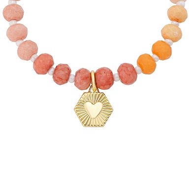 Love This Life® 14k Gold Flash Plated Heart Charm & Quartz Stretch Bracelet