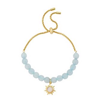 Love This Life® 14k Gold Flash Plated Mother-of-Pearl Inlay Sun Charm & Blue Dyed Agate Bolo Bracelet