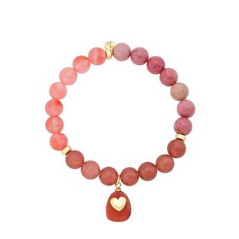Love This Life® 14k Gold Flash Plated Heart & Quartz Charm Stretch Bracelet