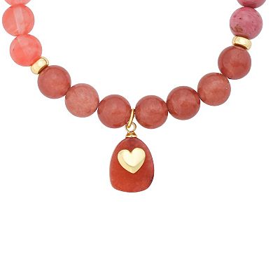 Love This Life® 14k Gold Flash Plated Heart & Quartz Charm Stretch Bracelet