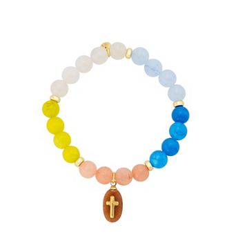 Love This Life® 14k Gold Flash Plated Cross Charm & Quartz Stretch Bracelet