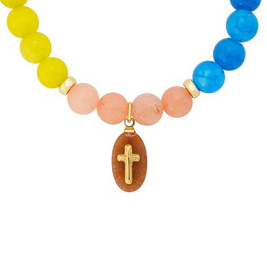 Love This Life® 14k Gold Flash Plated Cross Charm & Quartz Stretch Bracelet