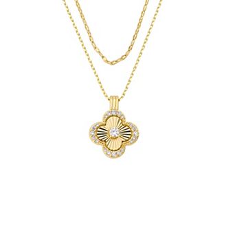 Love This Life® 14k Gold Flash Plated Cubic Zirconia Diamond Cut Clover Pendant & Link Chain Layering Necklace Set