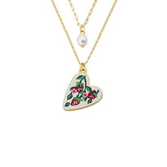 Love This Life® 14k Gold Flash Plated Heart & Strawberries Pendant Necklace Layering Set
