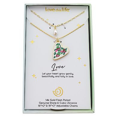 Love This Life® 14k Gold Flash Plated Heart & Strawberries Pendant Necklace Layering Set