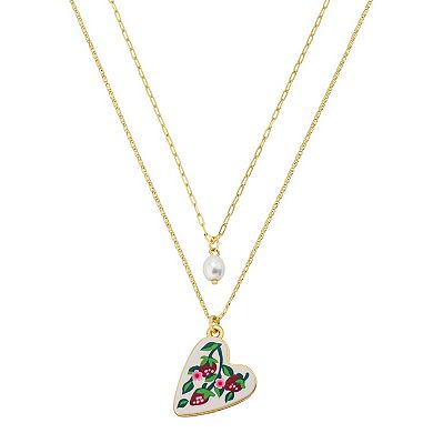 Love This Life® 14k Gold Flash Plated Heart & Strawberries Pendant Necklace Layering Set