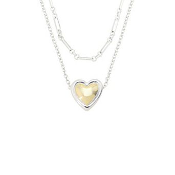 Love This Life® Fine Silver Plated Two Tone Heart Pendant & Open Link Chain Layering Necklace Set