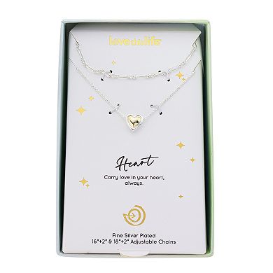 Love This Life® Fine Silver Plated Two Tone Heart Pendant & Open Link Chain Layering Necklace Set