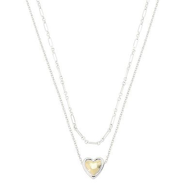 Love This Life® Fine Silver Plated Two Tone Heart Pendant & Open Link Chain Layering Necklace Set