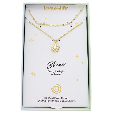 Love This Life® 14k Gold Flash Plated Sun Pendant & Twist Chain Layering Necklace Set