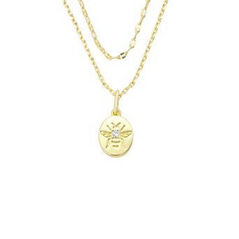 Love This Life® 14k Gold Flash Plated Cubic Zirconia Bee Charm Pendant & Link Chain Layering Necklace Set
