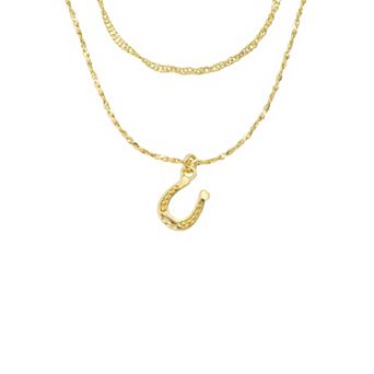 Love This Life® 14k Gold Flash Plated Horseshoe Pendant & Twist Chain Layering Necklace Set