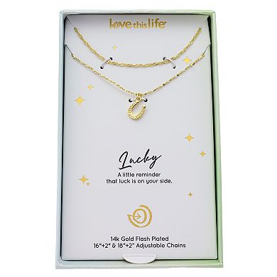 Love This Life® 14k Gold Flash Plated Horseshoe Pendant & Twist Chain Layering Necklace Set